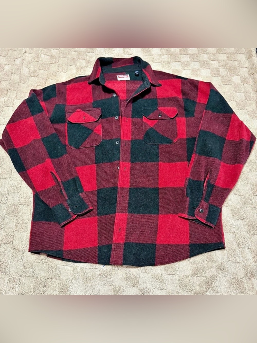 Wrangler Fleece Buffalo Plaid Relaxed Fit Long Sleeve Shirt Red & Black XL
